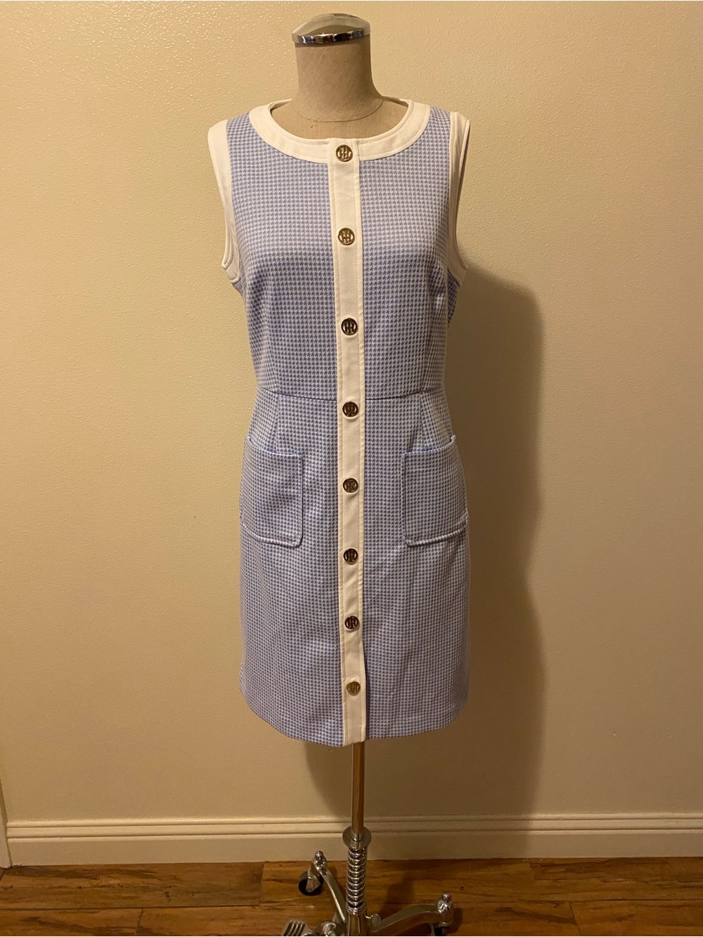 Tommy Hilfiger Light Blue Gingham Sleeveless Dress.